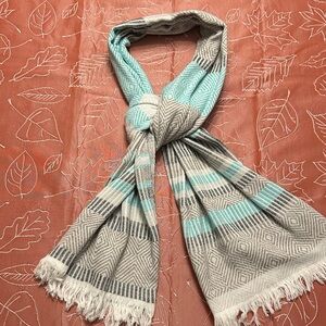 Organic Cotton Travel Wrap Scarf Gray Green Tan Loom Weave Soft New With Tags